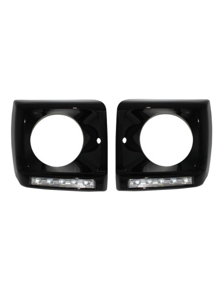 Fari neri copre LED DRL Chrome per Mercedes G-Class W463 (1989-12) G65 Design w/ Fari Bi-Xenon Look