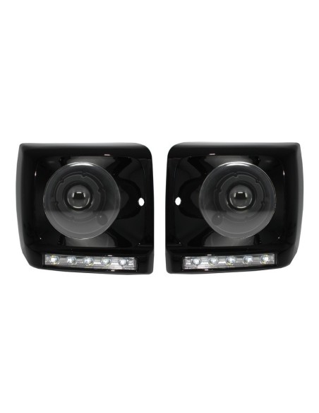 Fari Coperture LED DRL Chrome per Mercedes G-Class W463 (1989-12) G65 Design w/ Black Fari Bi-Xenon Look