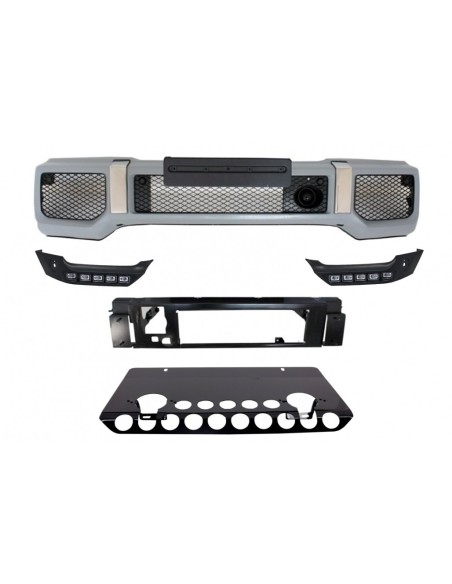 Piastra antiscivolo paraurti anteriore lucido nero Off Road Spoiler LED DRL estensione per Mercedes G-Class W463 (1989-16)