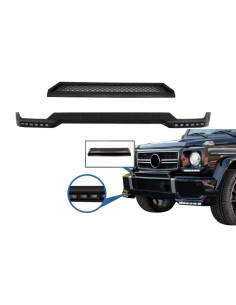 Paraurti anteriore Spoiler LED DRL estensione e spoiler superiore Lip per Mercedes G-Class W463 (1989-17) Nero