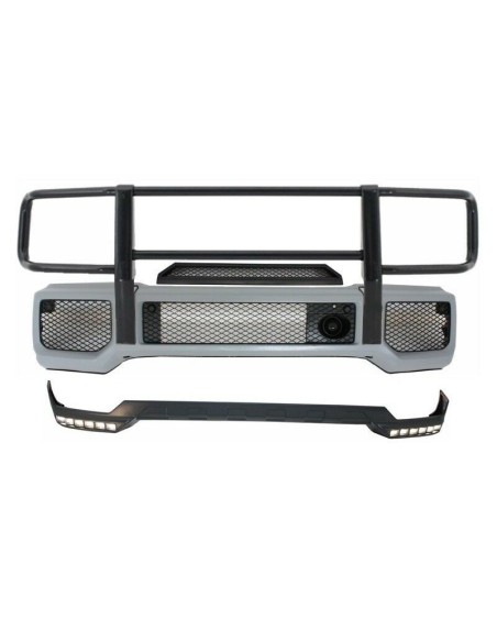 Paraurti anteriore w/ Bullbar spoiler superiore labbro LED DRL estensione per Mercedes G-Class W463 (1989-18) G65 Design