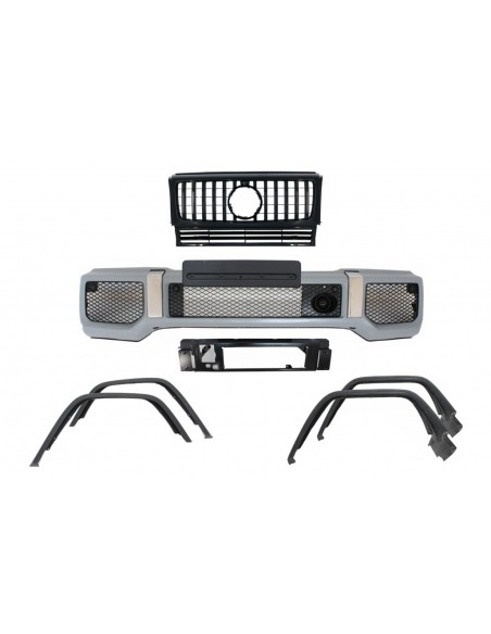 Paraurti anteriore w/ parafango razzi passaruota e griglia anteriore nero per Mercedes G-Class W463 (1989-18) G65 Design