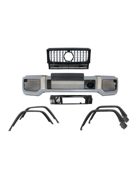 Paraurti anteriore w/ parafango razzi passaruota e griglia anteriore Cromo nero per Mercedes G-Class W463 (1989-18) G65 Design