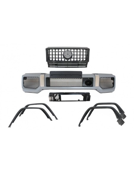 Paraurti anteriore w/ Fender Razzi Passaruota e griglia anteriore Tutto Piano Nero per Mercedes G-Class W463 (1989-18