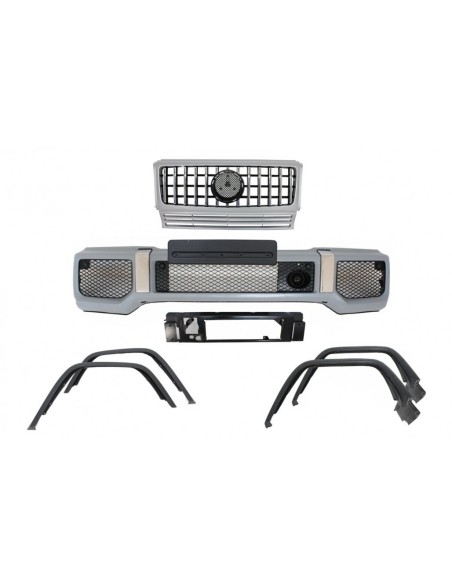 Paraurti anteriore w/ parafango razzi passaruota e griglia anteriore argento per Mercedes G-Class W463 (1989-18) G65 Design