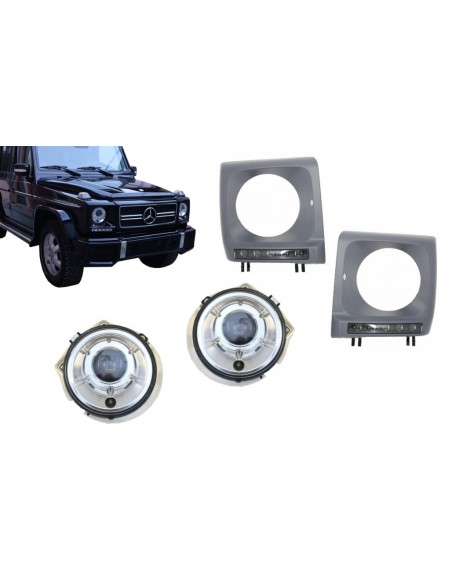 Fari Coperture w/ LED DRL Nero Luce di marcia diurna e fari Cromo per Mercedes G-Class W463 (1989-12) G65 Design