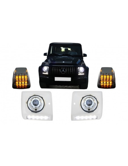 Fari copre w/ LED DRL Luci di marcia diurna per MERCEDES G-Class W463 (1989-up) w/ fari cromati e luci di svolta G65 Design
