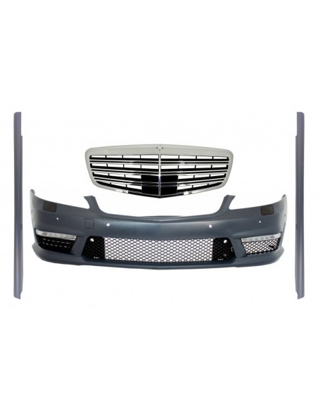 Gruppo paraurti anteriore completo w/ griglia centrale per Mercedes W221 S-Class (05-10) S63 S65 Design e gonne laterali