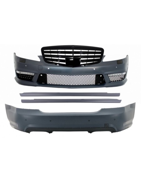 Kit per Mercedes W221 (05-11) S65 Design w/ Griglia centrale Piano Nero e Laterali Gonne
