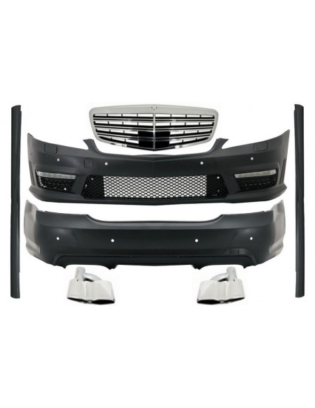 Kit completo per Mercedes S-Class W221 LWB (05-11) Griglia anteriore Laterali Gonne Punte di scarico