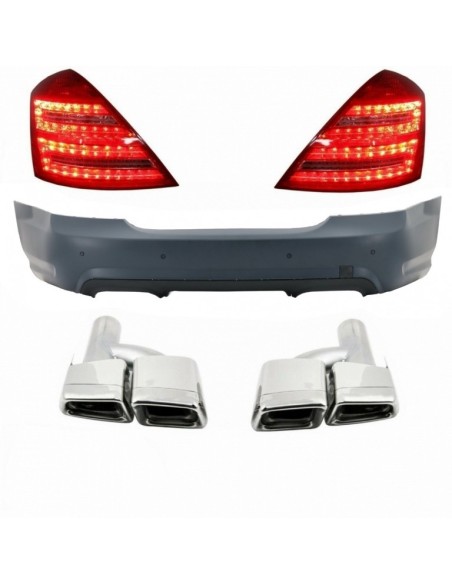 Paraurti posteriore per MERCEDES S-Class W221 (05-10) w/ scarico e luci di coda a LED