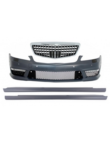 Paraurti anteriore per Mercedes S-Class W221 (05-12) w/ singolo telaio griglia anteriore e laterali Gonne S63 S65 Design