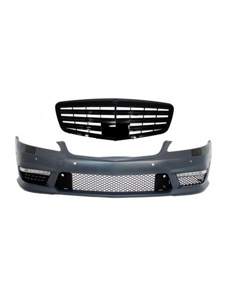Paraurti anteriore per Mercedes S-Class W221 (05-12) S63 S65 Design w/ Front Grille Facelift Piano Nero