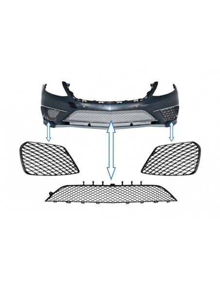 Griglia di montaggio per paraurti anteriore Mercedes classe S W222 (13-17) S63 Look Piano Nero
