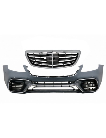 Paraurti anteriore w/ griglia centrale cromata per Mercedes S-Class W222 Facelift (17-up) S63 Design