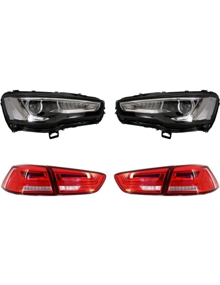 Fari LED DRL per MITSUBISHI Lancer EVO X (07-17) Proiettore doppio Luci posteriori sequenziali w/ LED rosso-chiaro