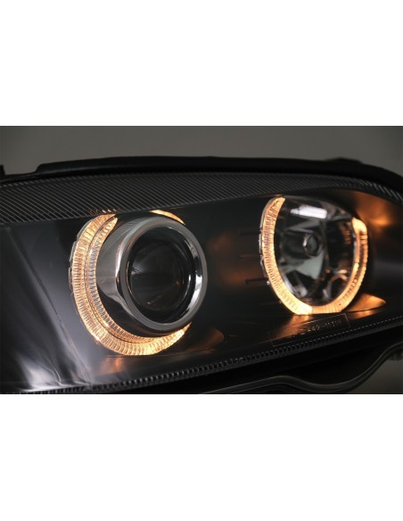Fanali anteriori per Opel Vauxhall Astra G (09.1997-02.04) Halo Cerchi Lampade Nero