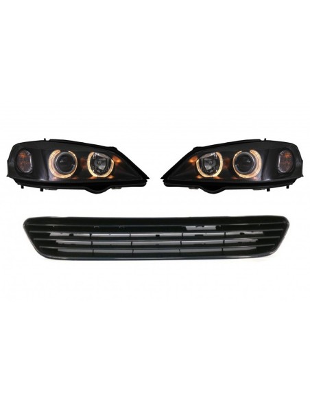 Fanali Angel Eyes Nero w/ Badgeless Griglia anteriore per Opel Vauxhall Astra G (1998-04) LHD o RHD