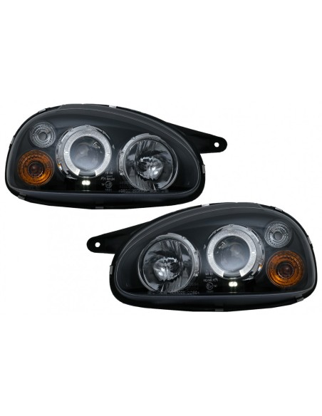 Angel Eyes Fari Dual Halo Cerchi per Opel Corsa B (02.1993-10.00) LHD Nero