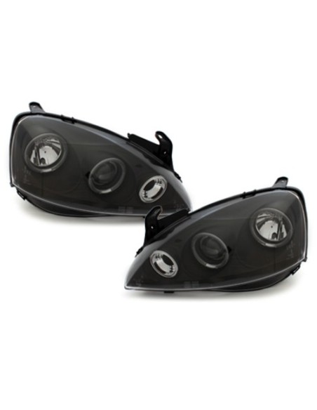 Fanali anteriori per Opel Corsa C (00-06) Angel Eyes 2 Halo Cerchi Nero
