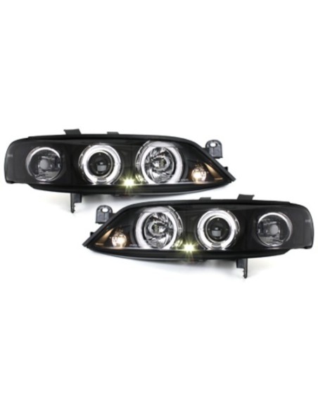 Fanali anteriori per Opel Vectra B (11.1995-12.1998) Angel Eyes 2 Halo Rims Black