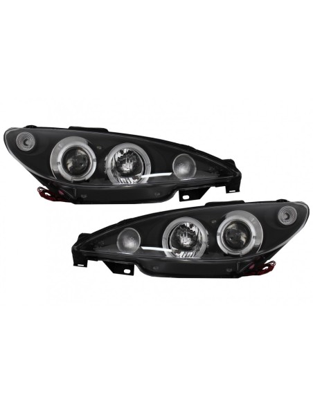 Fanali anteriori per Peugeot 6 CC (02-Up) Angel Eyes Black