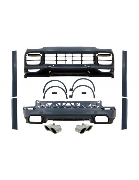 Completo Kit w/ scarico Quad Chrome per Porsche Cayenne (9Y0) (18-Up) Conversione a Turbo & Aero Look
