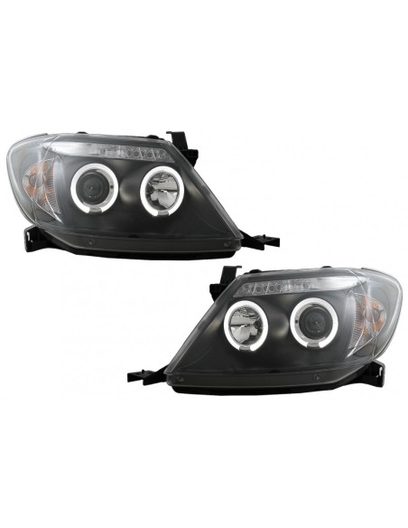 Angelo Occhi Fari Dual Halo Cerchi per Toyota Hilux (05-11) Nero