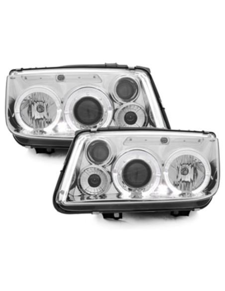 Fari per VW Bora (1998-05) Angel Eyes 2 Halo Cerchi Cromo