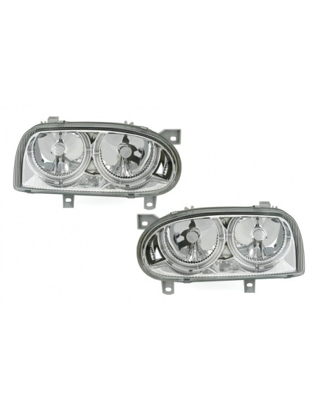 Fanali Angel Eyes per VW Golf 3 III (1992-1998) Cromo
