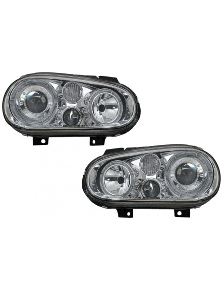 Angel Eyes Fari Dual Halo Cerchi per VW Golf IV 4 Cabriolet Hatchback Variante (09.1997-09.03) Cromo LHD o RHD