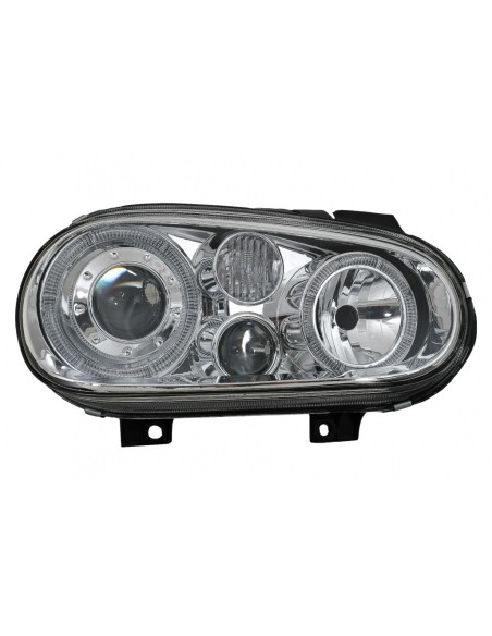 Angel Eyes Fari Dual Halo Cerchi per VW Golf IV 4 Cabriolet Hatchback Variante (09.1997-09.03) Cromo LHD o RHD