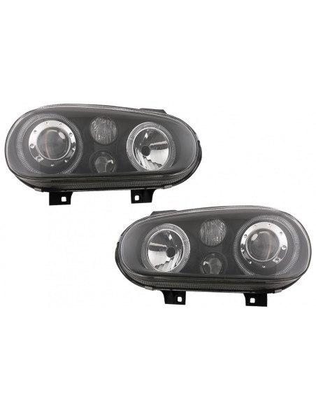Angel Eyes Fari Dual Halo Cerchi per VW Golf IV 4 Cabriolet Hatchback Variante (09.1997-09.03) Nero LHD o RHD