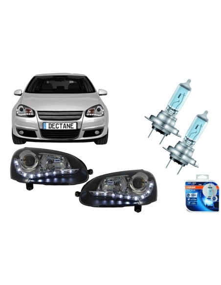Fari LED DRL w/ OSRAM COOL BLUE INTENSE H7 faro alogeno per VW Golf V 5 Jetta 5 (03-09) Design nero