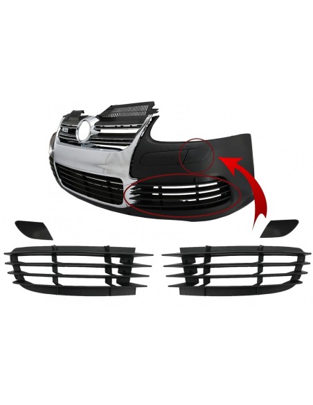 Paraurti anteriore Griglie laterali e fari Rondelle di copertura per VW Golf V 5 (03-07) Jetta (05-10) R32 Look