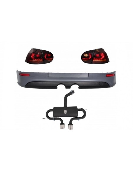 Sistema di scarico completo di estensione del paraurti posteriore per VW Golf V 03-08 w/ Red-Smoke Dynamic R32 Look