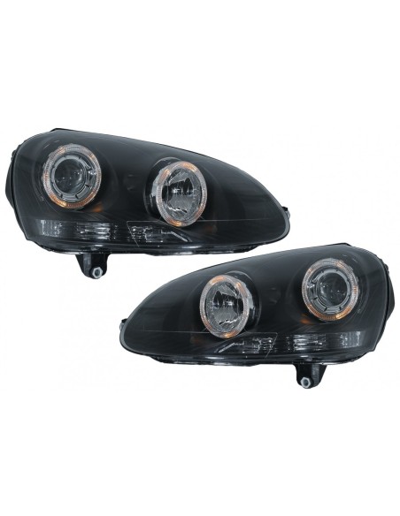 Fari Angel Eyes Dual Halo Cerchi per VW Golf 5 V (03-07) LHD o RHD Nero