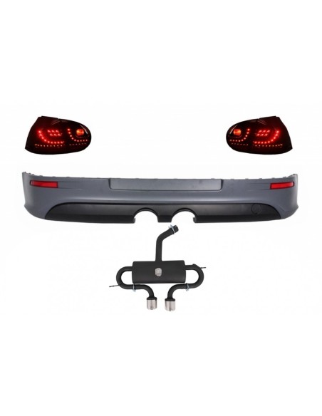 Estensione posteriore del paraurti per VW Golf 5 V (03-07) w/ LED luci posteriori e completo sistema di scarico R32 Look