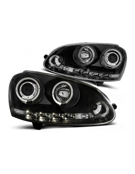 LED Angel Eyes fari per VW Golf V 5 (04-09) Jetta (05-10) Nero