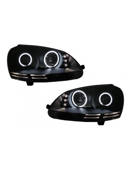 CCFL Angel Eyes LED fari per VW Golf V 5 Jetta 5 (04-09) Nero