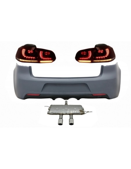 Paraurti posteriore per VW Golf VI (08-13) R Design w/ Fanali posteriori Full LED rosso fumo e sistema di scarico