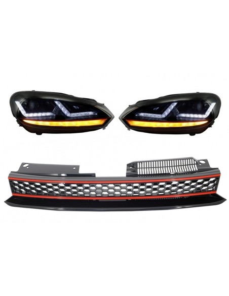 Badgeless Grille Full Honey Comb w/ Osram Xenon Fari LED Luci di svolta sequenziale per VW Golf 6 VI 08-12