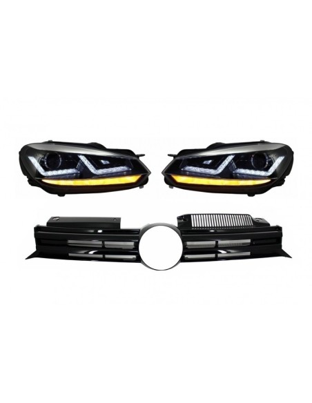 Griglia anteriore per VW Golf VI (08-12) w/ Osram Xenon Fari Chrome LED Luci di svolta sequenziale R Design