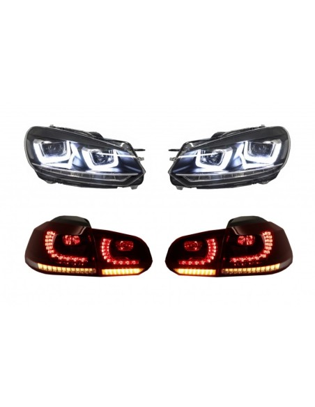 Fari cromati e fanali posteriori Cherry Red Full LED per VW Golf 6 VI (08-13) R U Design Luce di svolta sequenziale LHD
