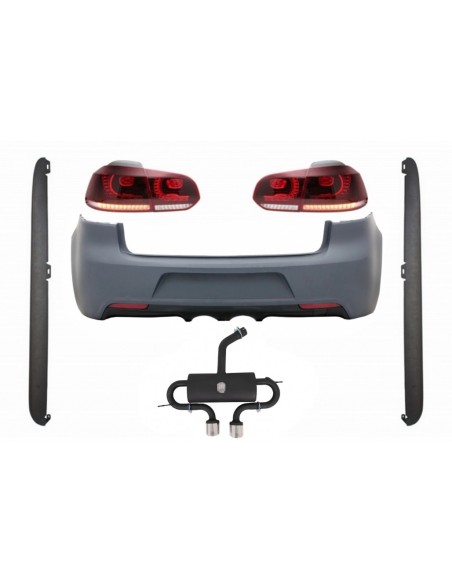 Paraurti posteriore w/ sistema di scarico per VW Golf VI (08-13) R Design luci posteriori Full LED Cherry Red e laterali gonne