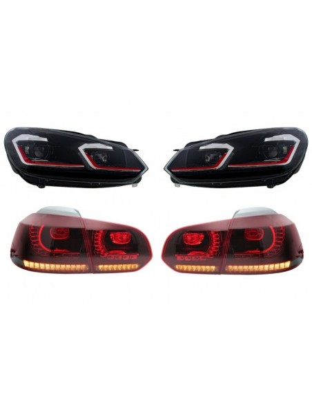Fari a LED e fanali posteriori per VW Golf 6 VI (08-13) w/ Facelift G7.5 GTI Look Red Flowing Luci di svolta sequenziali LHD