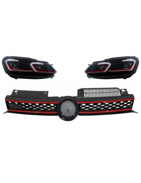 Griglia centrale griglia anteriore per VW Golf 6 VI (08-12) w/ LED fari che scorre luci di svolta sequenziale
