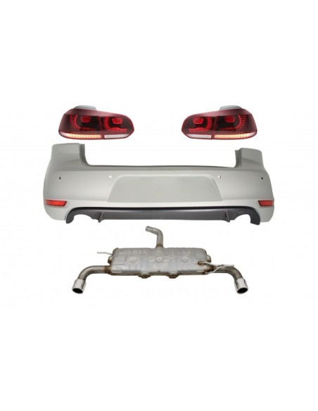Paraurti posteriore per VW Golf 6 VI (08-12) w/ sistema di scarico e luci posteriori FULL LED Cherry Red