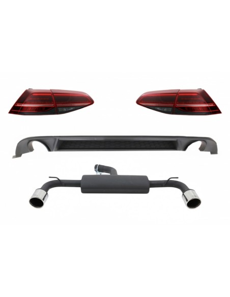 Paraurti posteriore diffusore d'aria per VW Golf 7.5 VII (17-Up) w/ completo sistema di scarico e luci di posizione LED