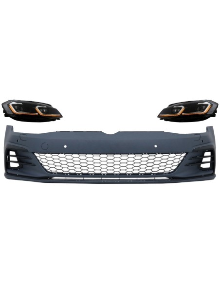 Paraurti anteriore per VW Golf VII 7.5 (17-) e fari a LED sequenziale dinamico Turning Lights GTI Look RHD